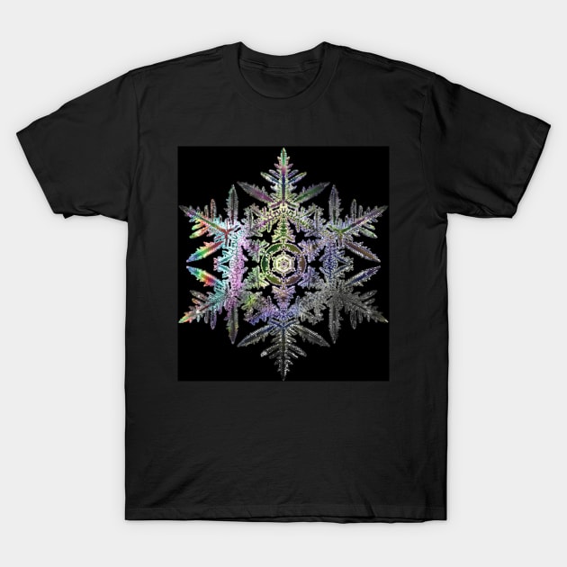 Iridescent Fractal Snowflake on a Black Background T-Shirt by sciencenotes